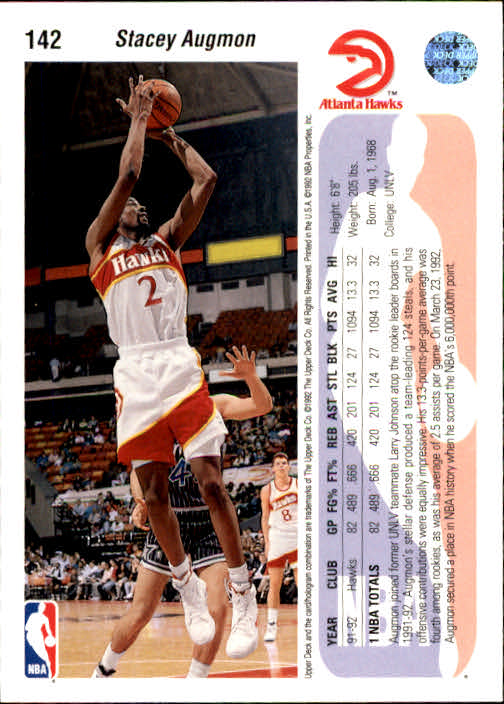 1992-93 Upper Deck #142 Stacey Augmon back image