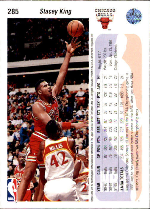 1992-93 Upper Deck #285 Stacey King/Michael Jordan back image