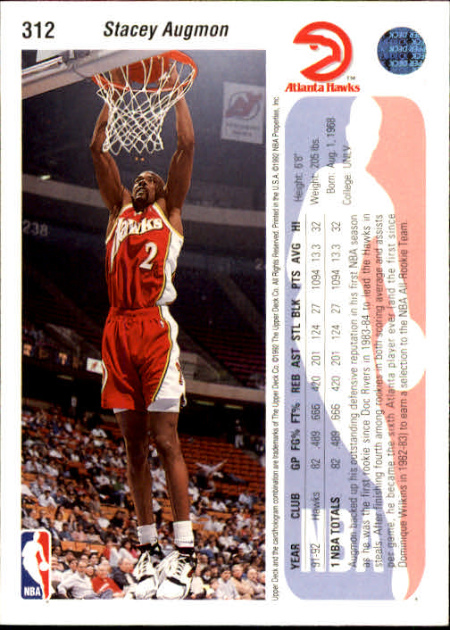 1992-93 Upper Deck #312 Stacey Augmon back image