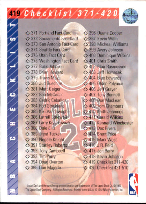 1992-93 Upper Deck #419 Michael Jordan CL back image