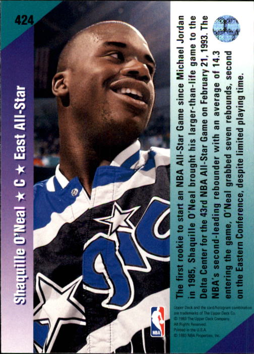 1992-93 Upper Deck #424 Shaquille O'Neal AS back image