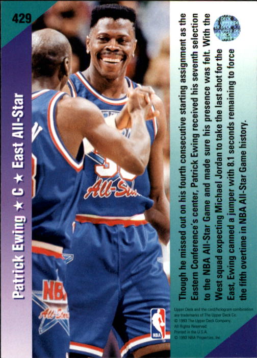 1992-93 Upper Deck #429 Patrick Ewing AS back image