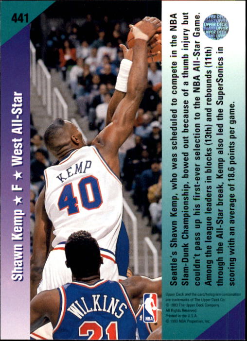 1992-93 Upper Deck #441 Shawn Kemp AS back image