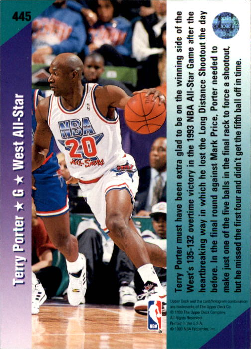 1992-93 Upper Deck #445 Terry Porter AS back image