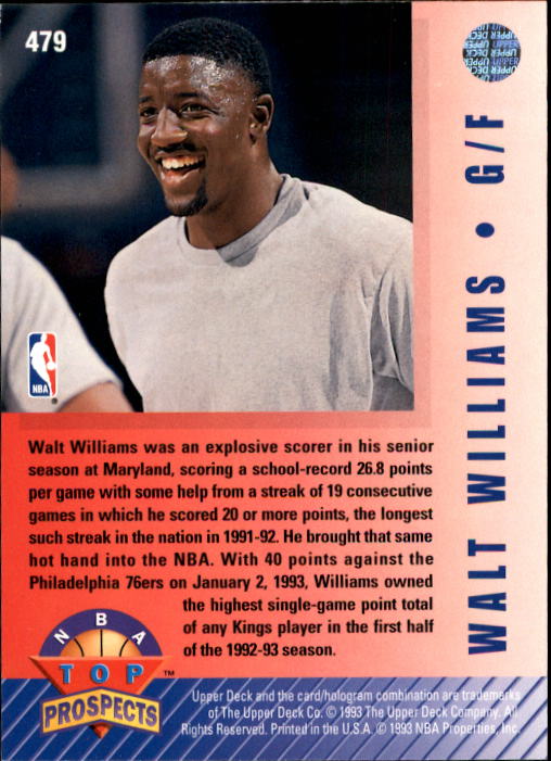 1992-93 Upper Deck #479 Walt Williams TP back image