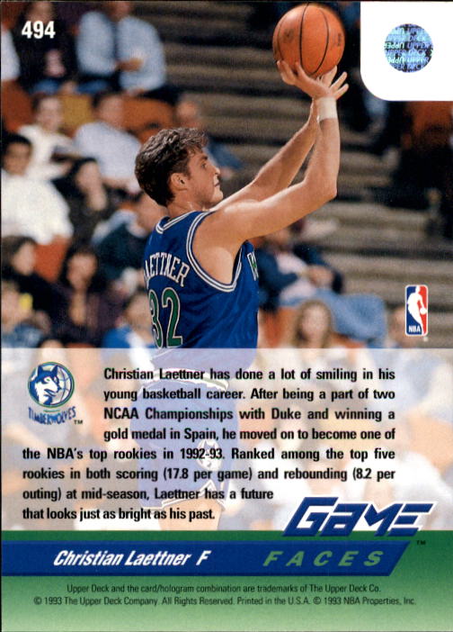 1992-93 Upper Deck #494 Christian Laettner GF back image