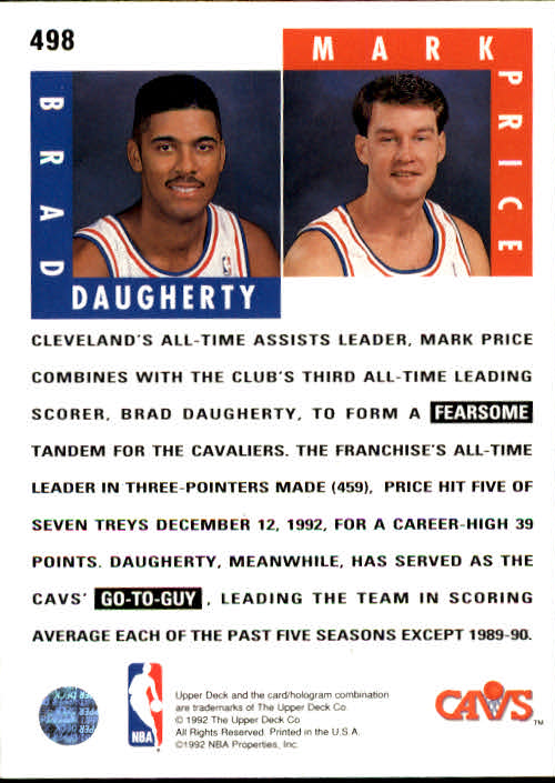 1992-93 Upper Deck #498 Brad Daugherty ST/Mark Price back image