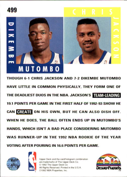 1992-93 Upper Deck #499 Dikembe Mutombo ST/Chris Jackson back image