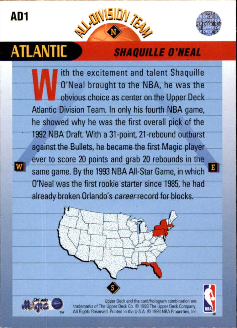 1992-93 Upper Deck All-Division #AD1 Shaquille O'Neal back image