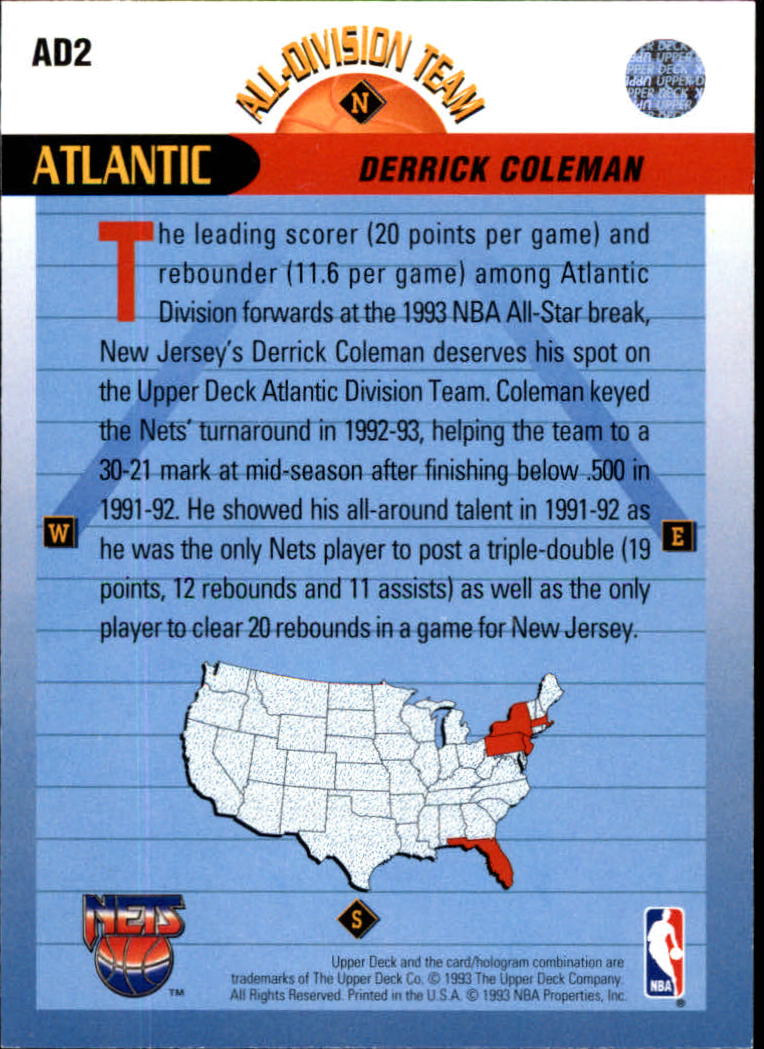 1992-93 Upper Deck All-Division #AD2 Derrick Coleman back image