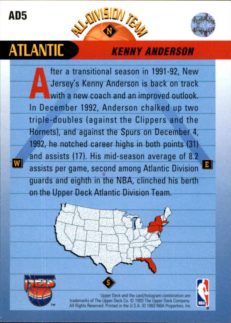 1992-93 Upper Deck All-Division #AD5 Kenny Anderson back image