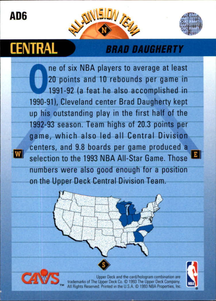 1992-93 Upper Deck All-Division #AD6 Brad Daugherty back image
