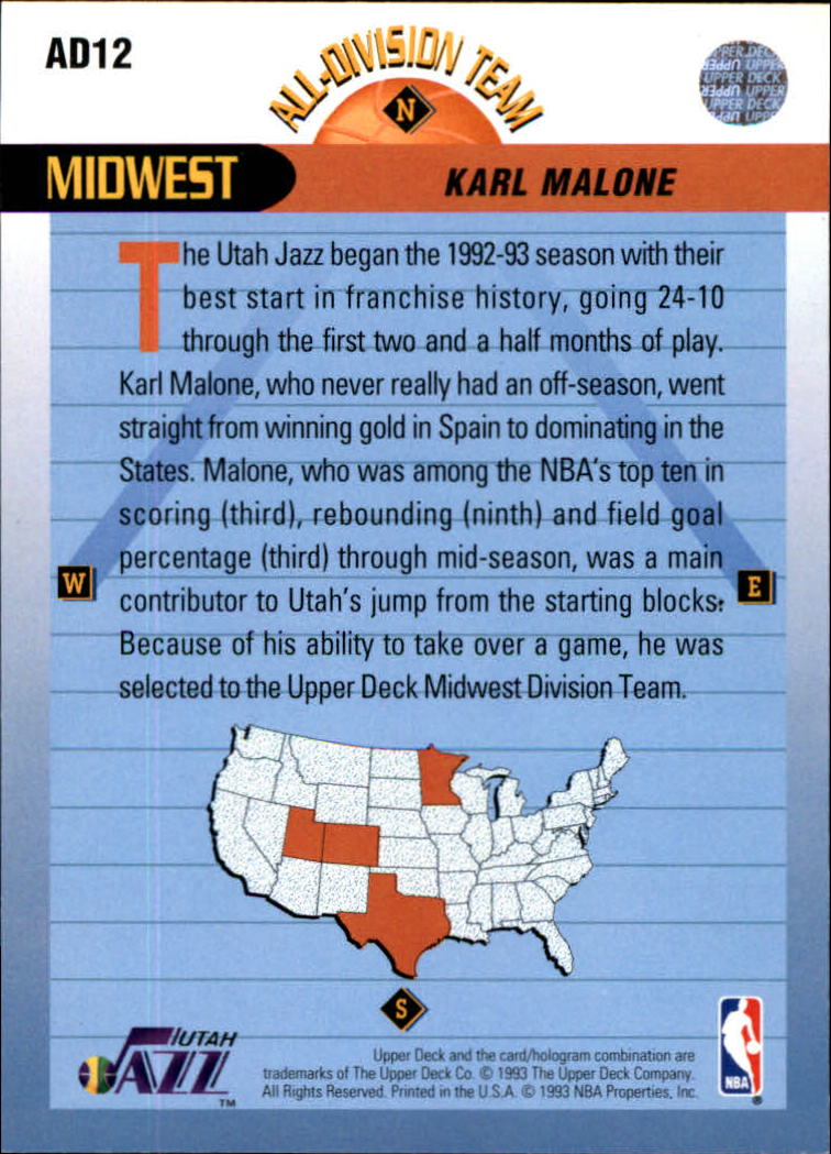 1992-93 Upper Deck All-Division #AD12 Karl Malone back image