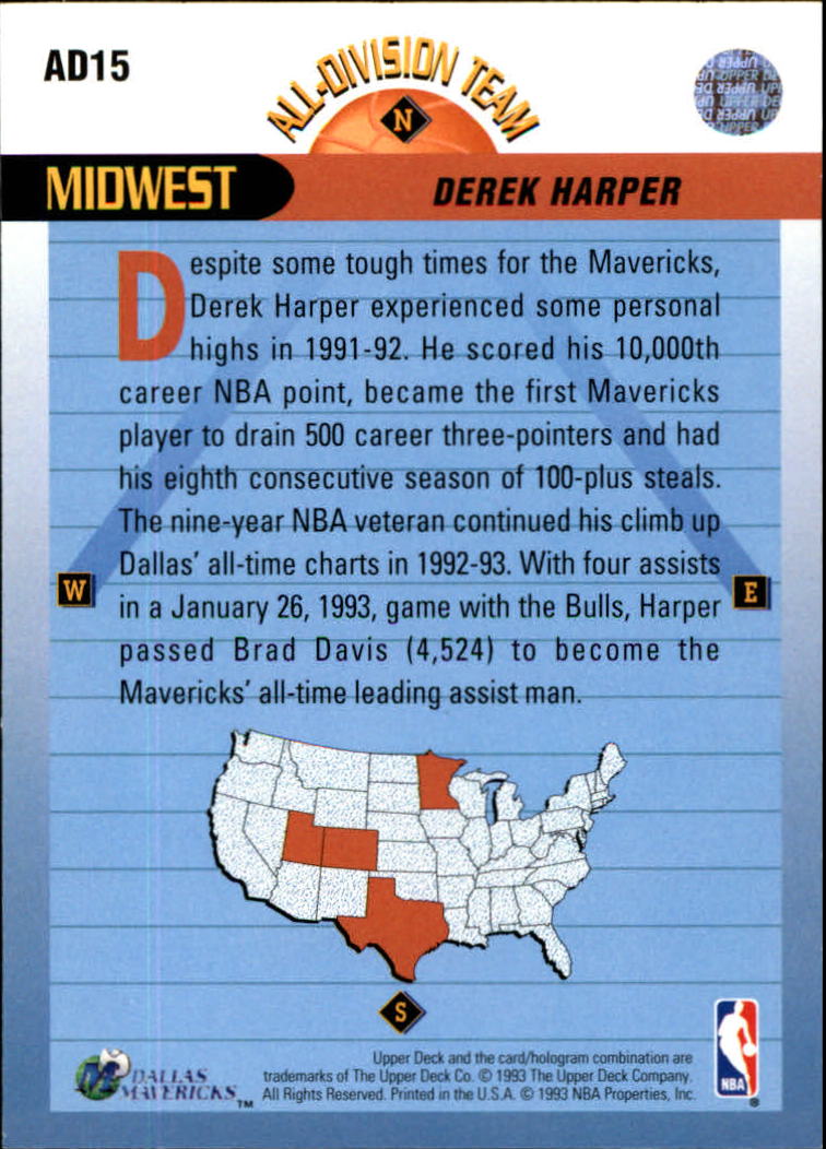 1992-93 Upper Deck All-Division #AD15 Derek Harper back image