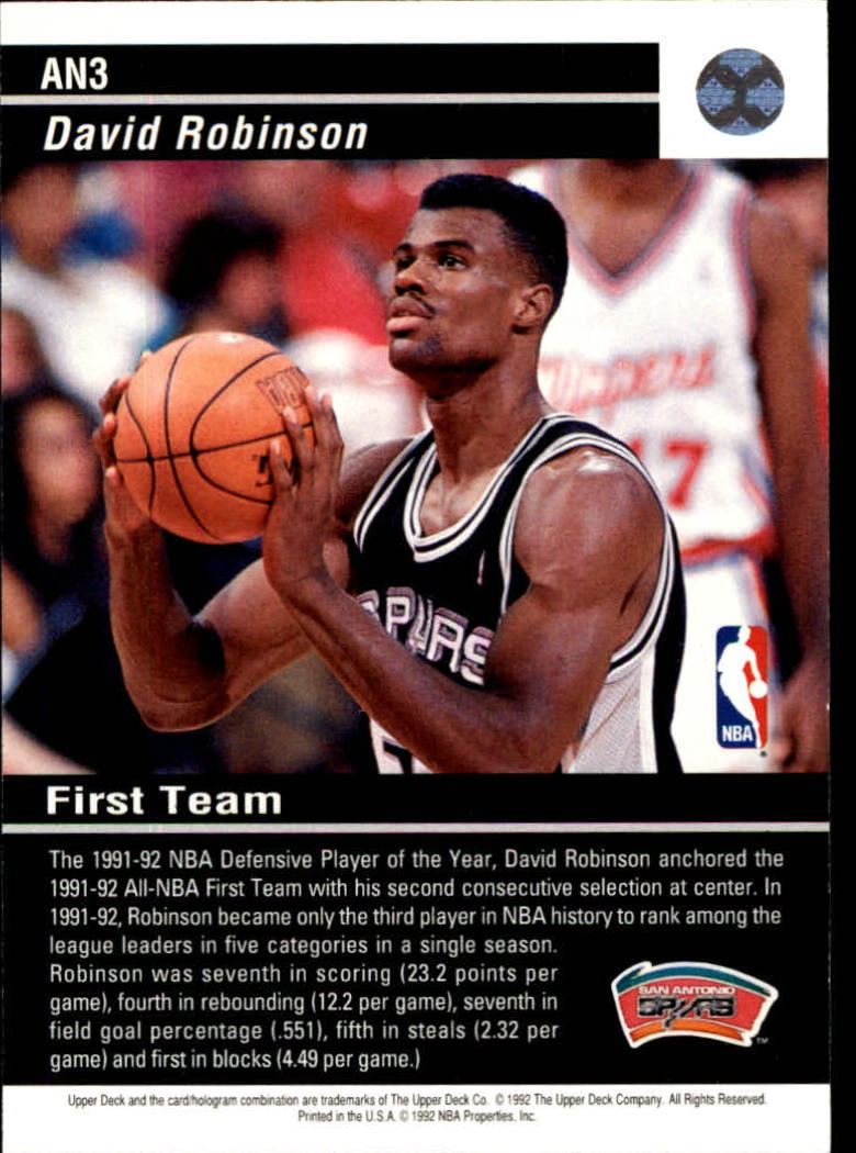 1992-93 Upper Deck All-NBA #AN3 David Robinson back image