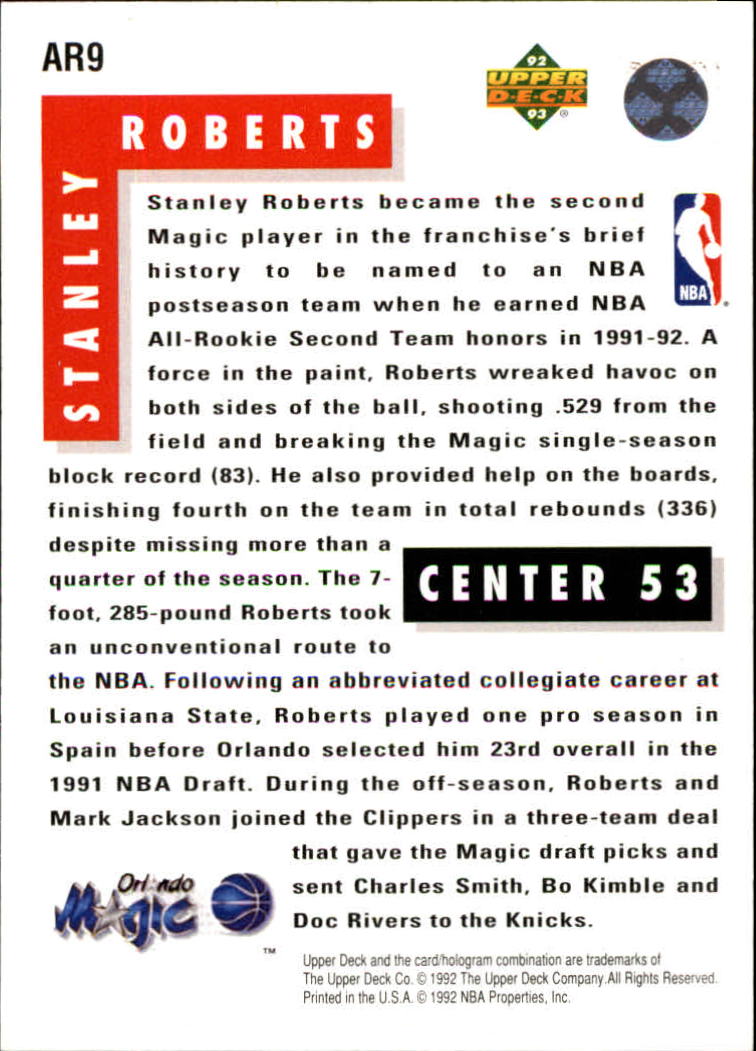 1992-93 Upper Deck All-Rookies #AR9 Stanley Roberts back image