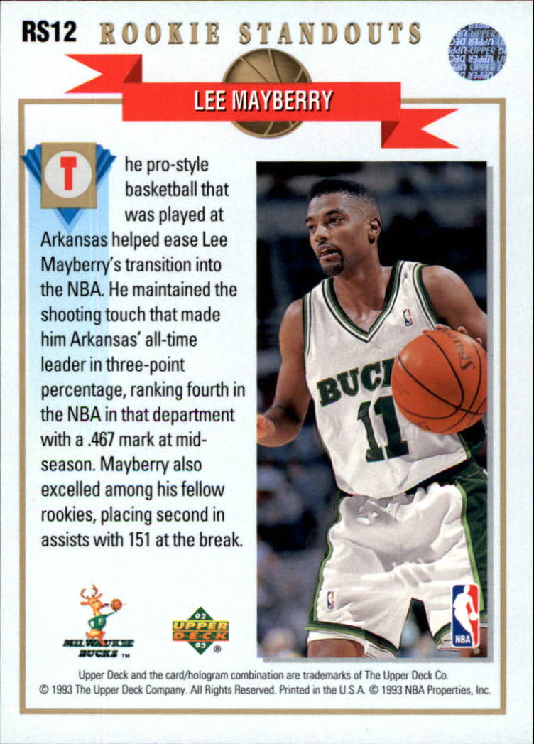 1992-93 Upper Deck Rookie Standouts #RS12 Lee Mayberry back image