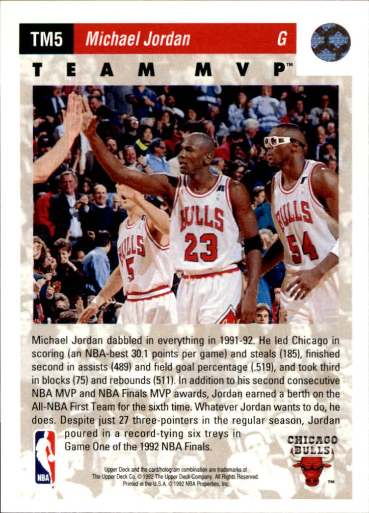 1992-93 Upper Deck Team MVPs #TM5 Michael Jordan back image