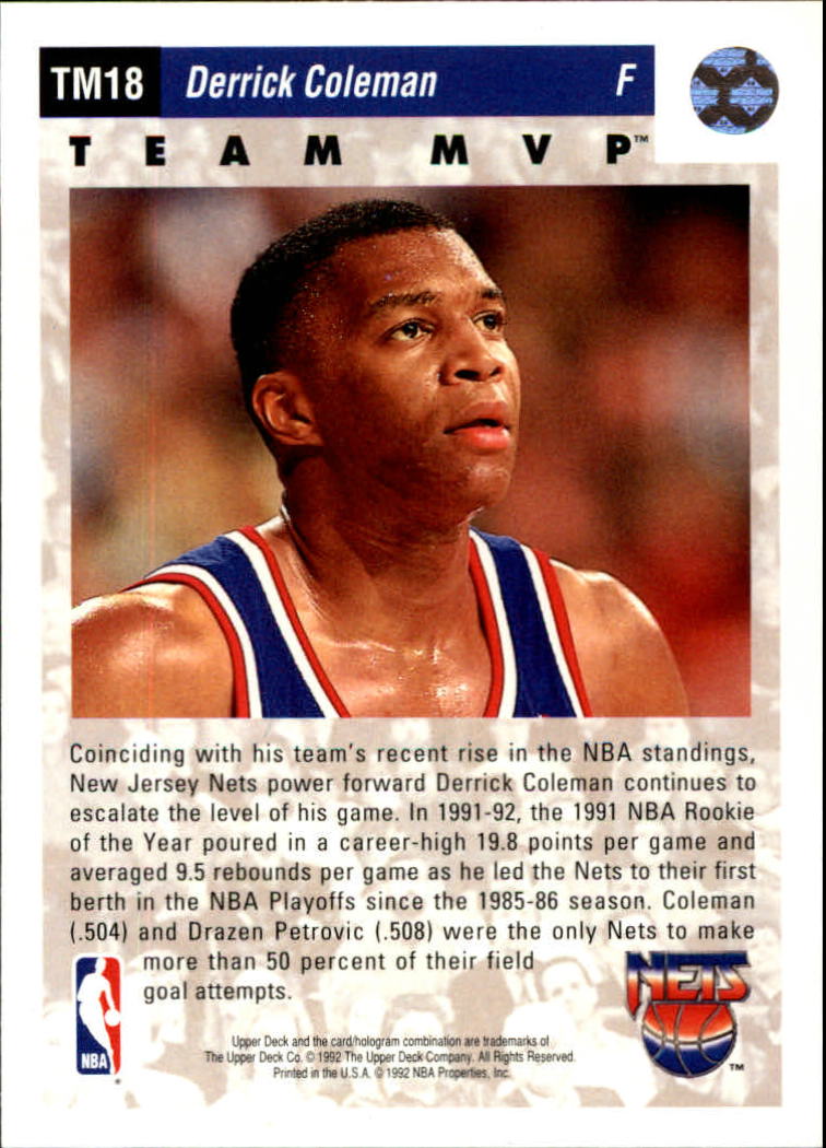 1992-93 Upper Deck Team MVPs #TM18 Derrick Coleman back image
