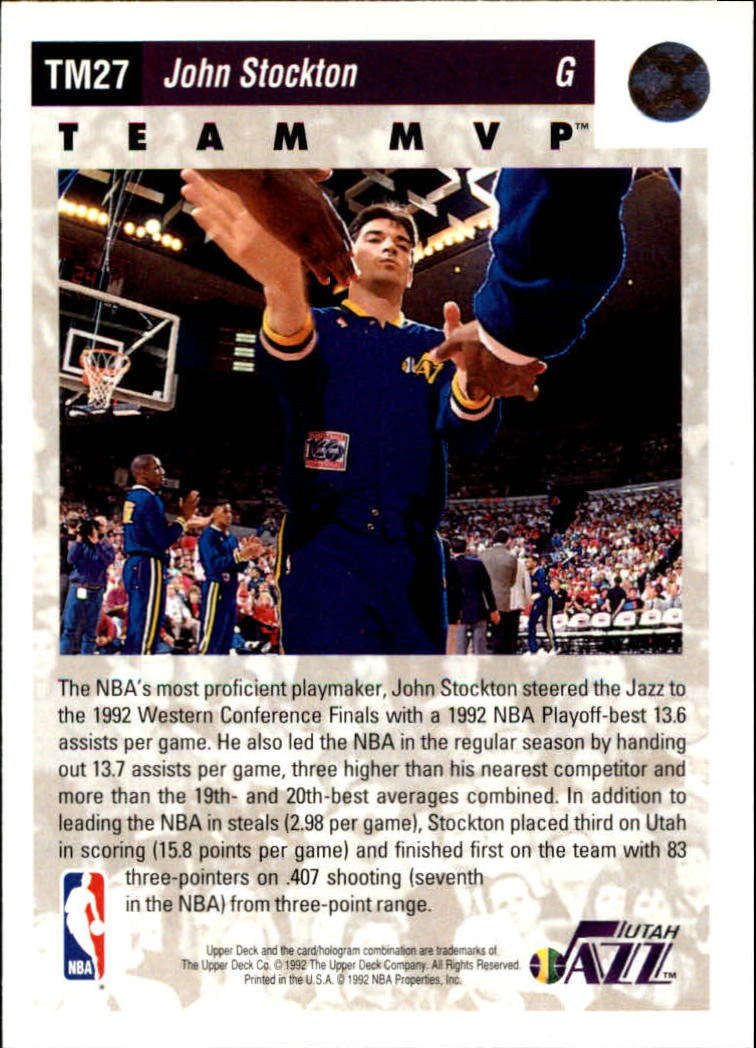1992-93 Upper Deck Team MVPs #TM27 John Stockton back image