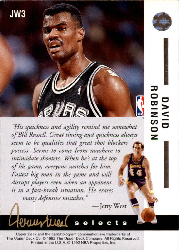 1992-93 Upper Deck Jerry West Selects #JW3 David Robinson/Best Shot Blocker back image