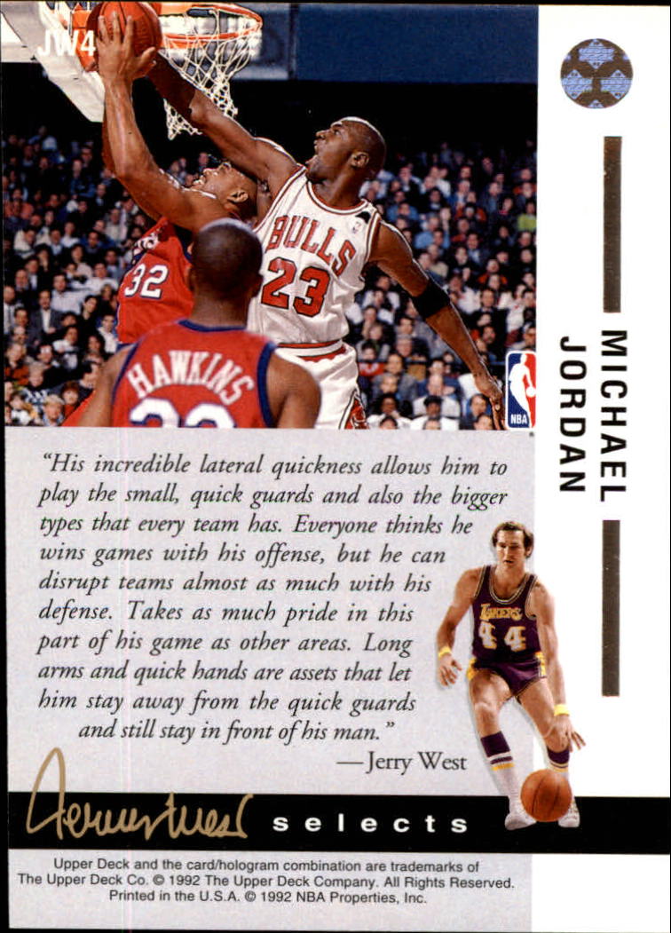 1992-93 Upper Deck Jerry West Selects #JW4 Michael Jordan/Best Defender back image