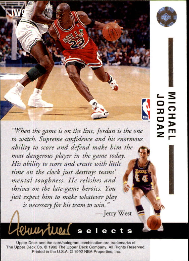 1992-93 Upper Deck Jerry West Selects #JW9 Michael Jordan/Best Clutch Player back image