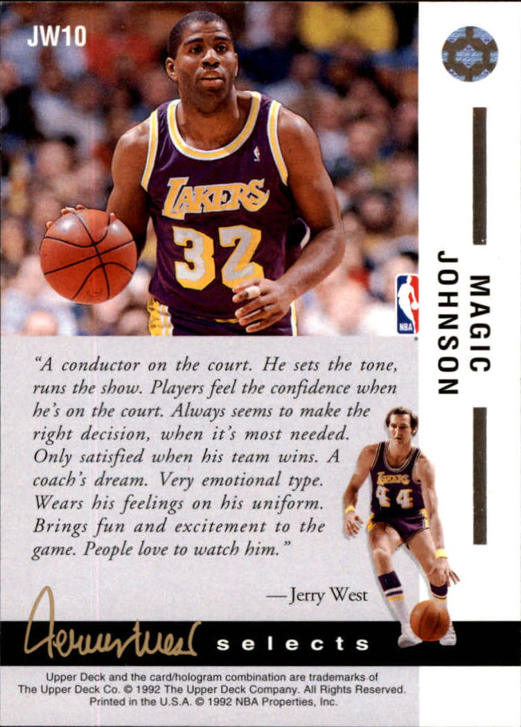 1992-93 Upper Deck Jerry West Selects #JW10 Magic Johnson/Best Court Leader back image