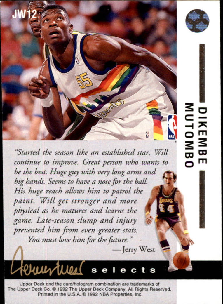 1992-93 Upper Deck Jerry West Selects #JW12 Dikembe Mutombo back image