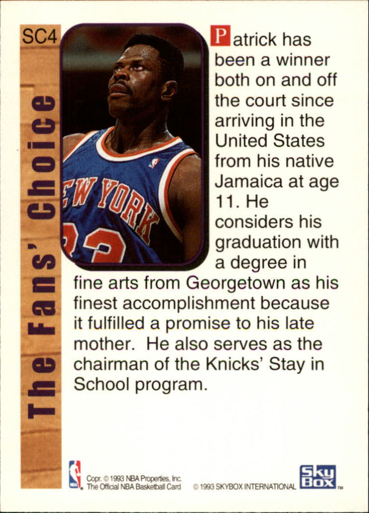 1992-93 Hoops Supreme Court #SC4 Patrick Ewing back image