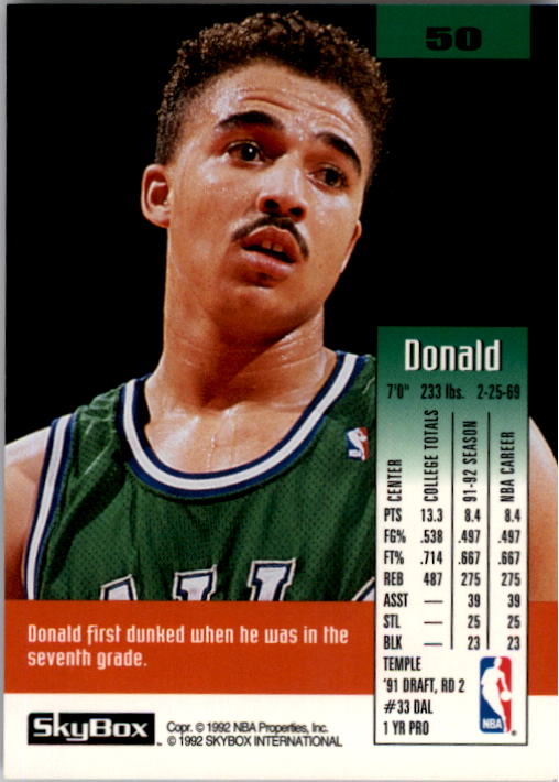 1992-93 SkyBox #50 Donald Hodge back image