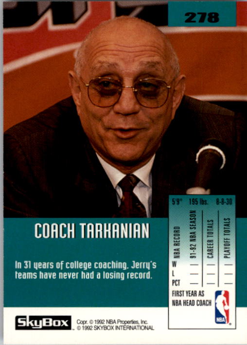 1992-93 SkyBox #278 Jerry Tarkanian CO RC back image