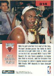 1992-93 SkyBox #314 Michael Jordan MVP back image