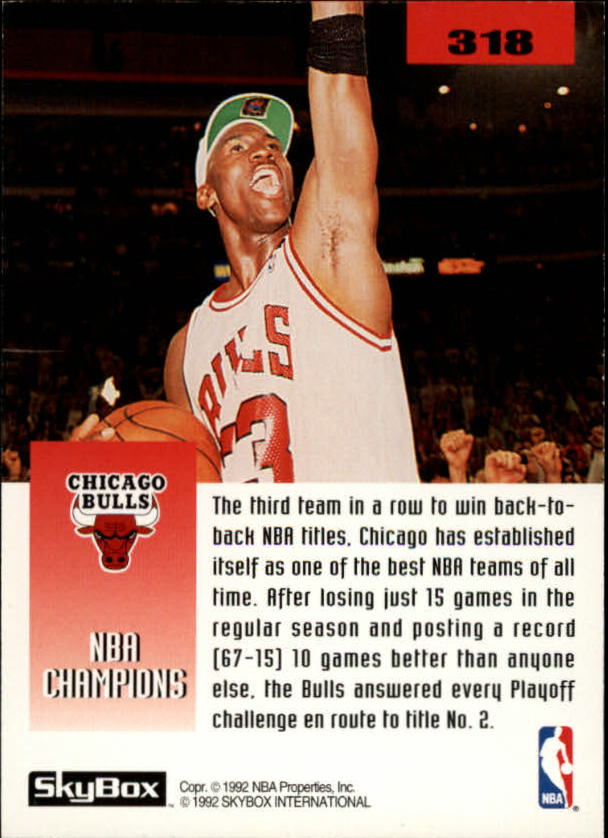 1992-93 SkyBox #318 NBA Champs/Michael Jordan back image