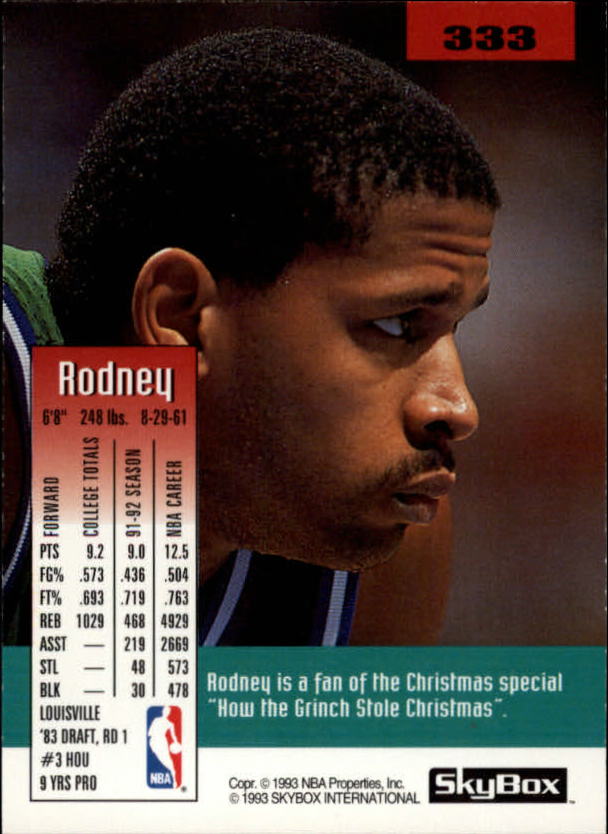 1992-93 SkyBox #333 Rodney McCray back image