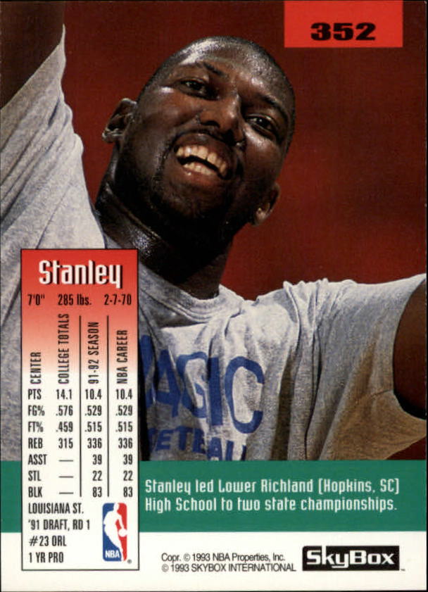 1992-93 SkyBox #352 Stanley Roberts back image