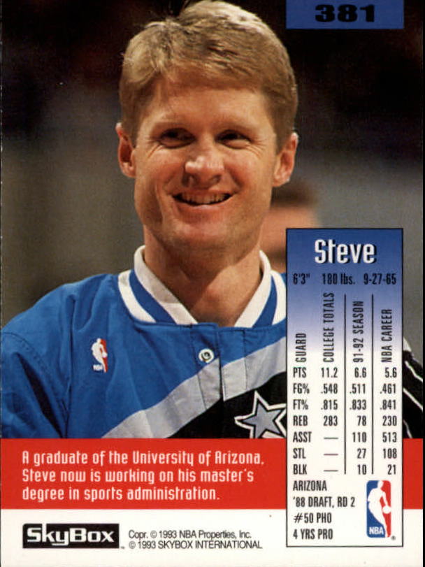 1992-93 SkyBox #381 Steve Kerr back image