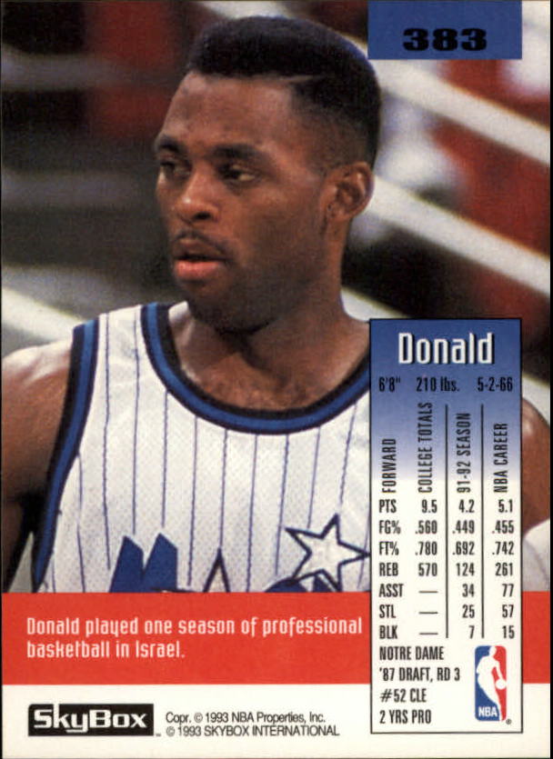1992-93 SkyBox #383 Donald Royal back image