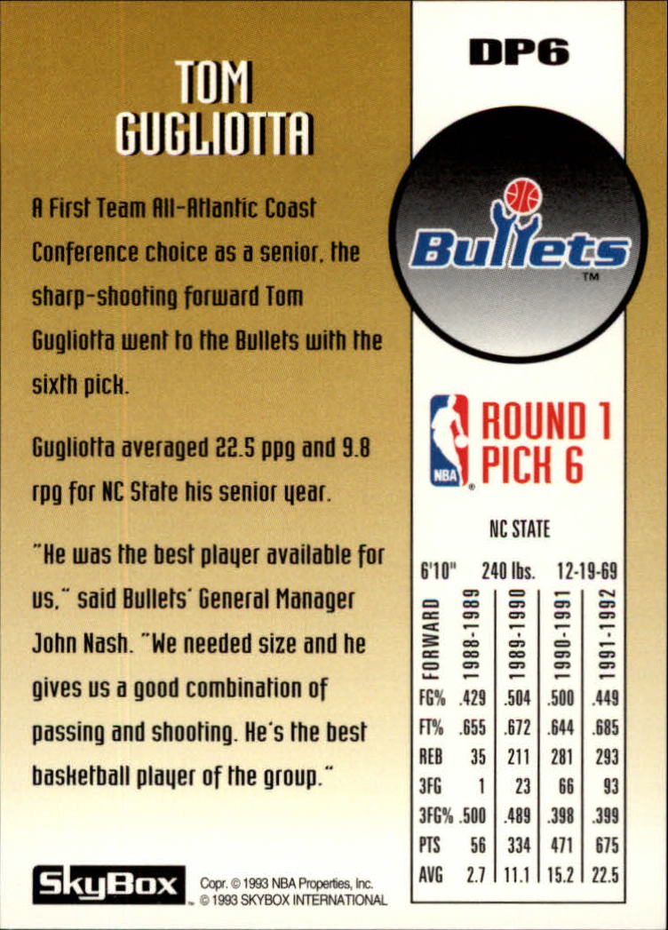1992-93 SkyBox Draft Picks #DP6 Tom Gugliotta back image