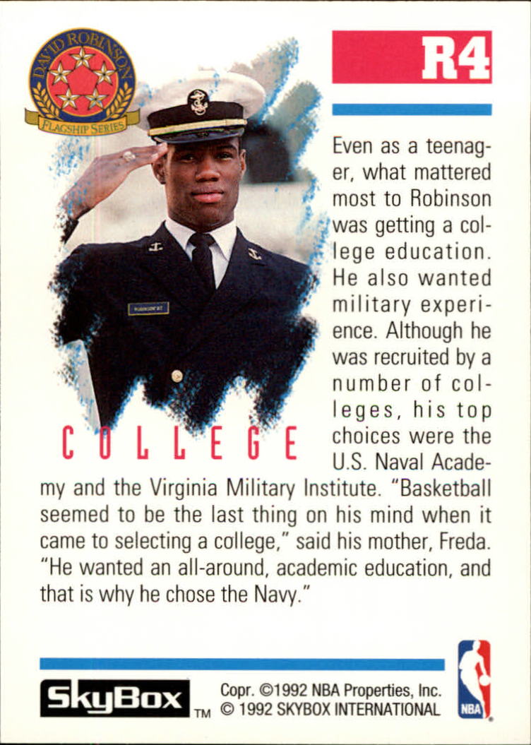 1992-93 SkyBox David Robinson #R4 David Robinson/College back image