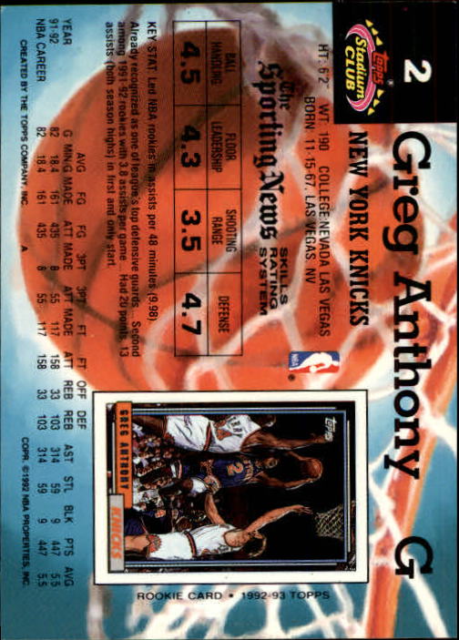 1992-93 Stadium Club #2 Greg Anthony back image