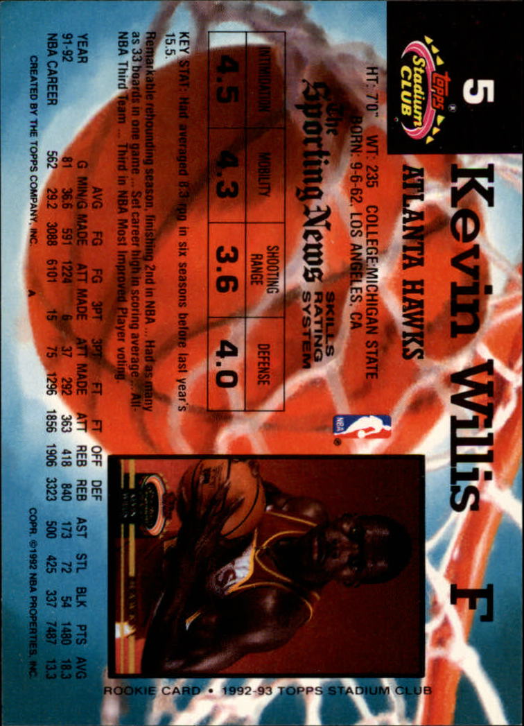 1992-93 Stadium Club #5 Kevin Willis back image