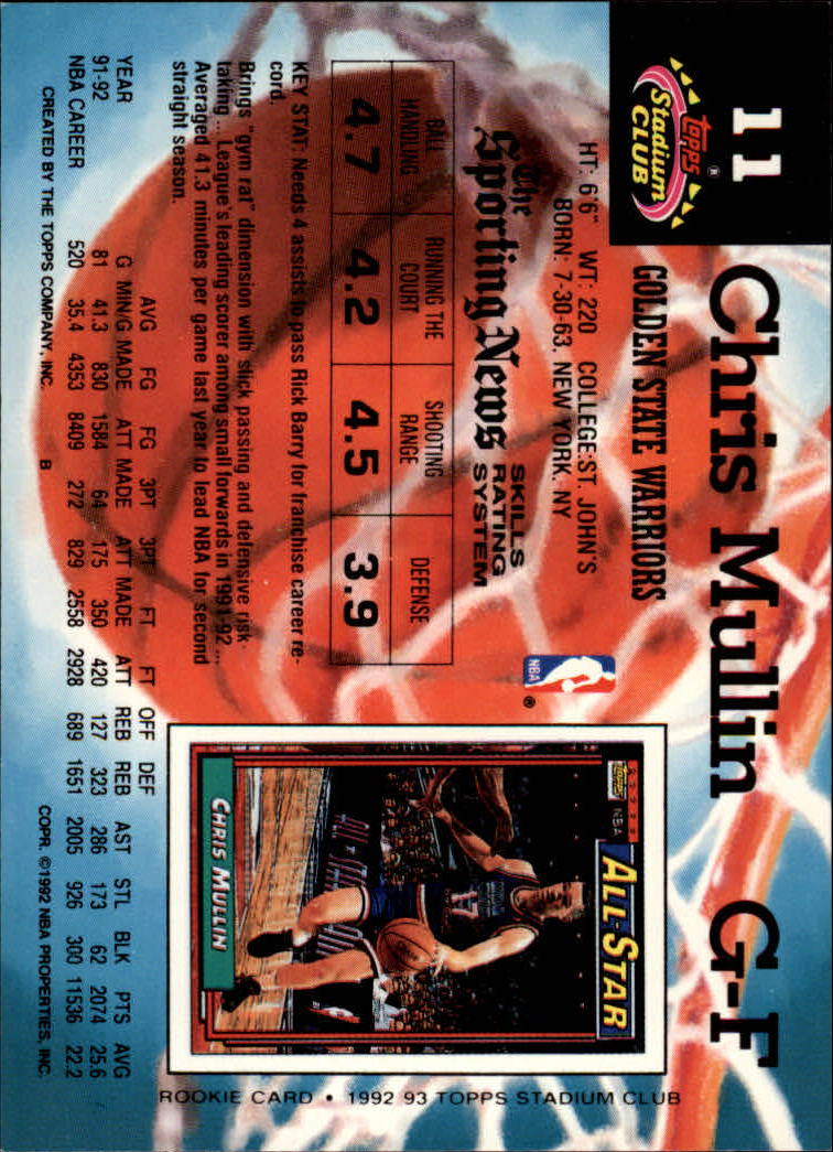 1992-93 Stadium Club #11 Chris Mullin back image