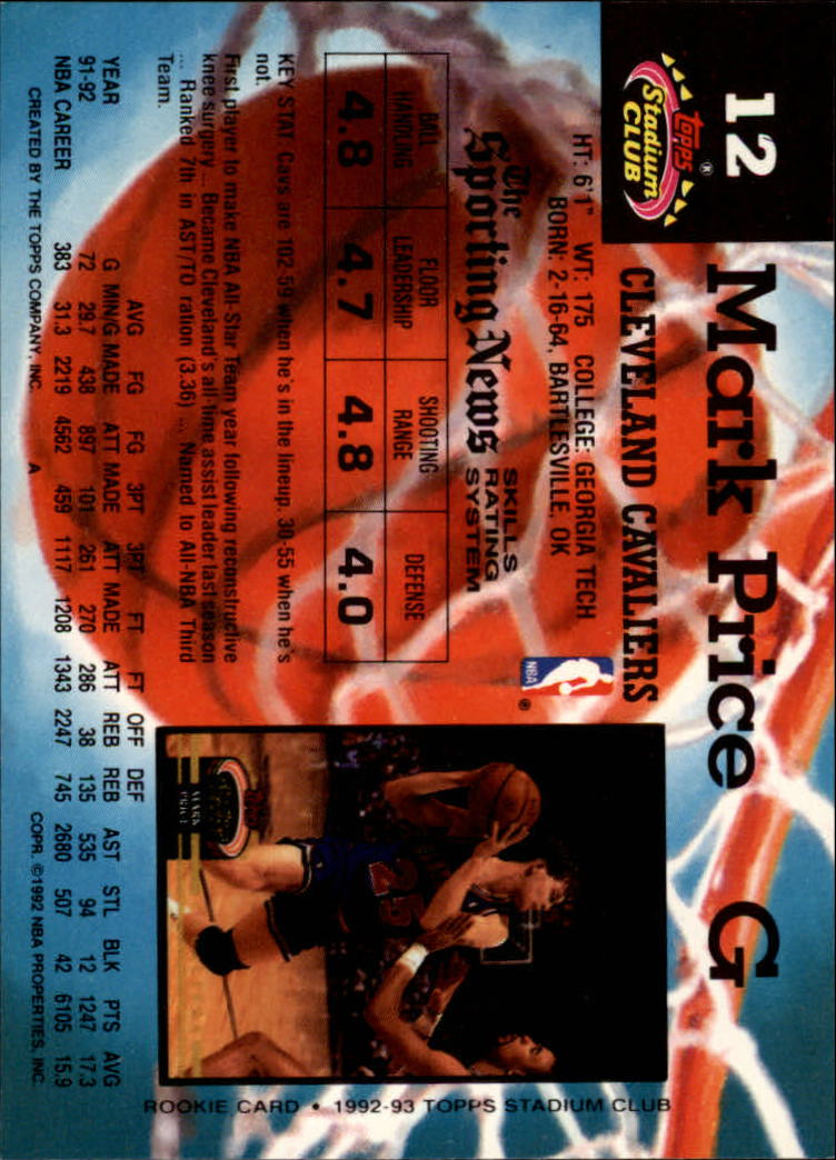 1992-93 Stadium Club #12 Mark Price back image