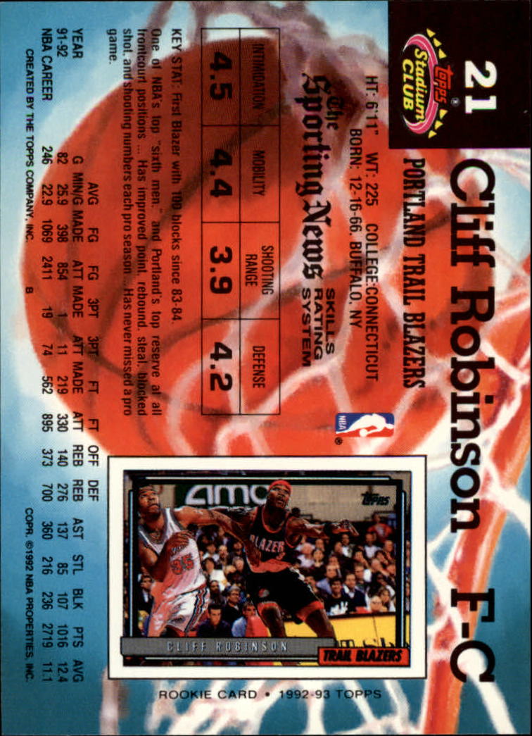 1992-93 Stadium Club #21 Clifford Robinson back image