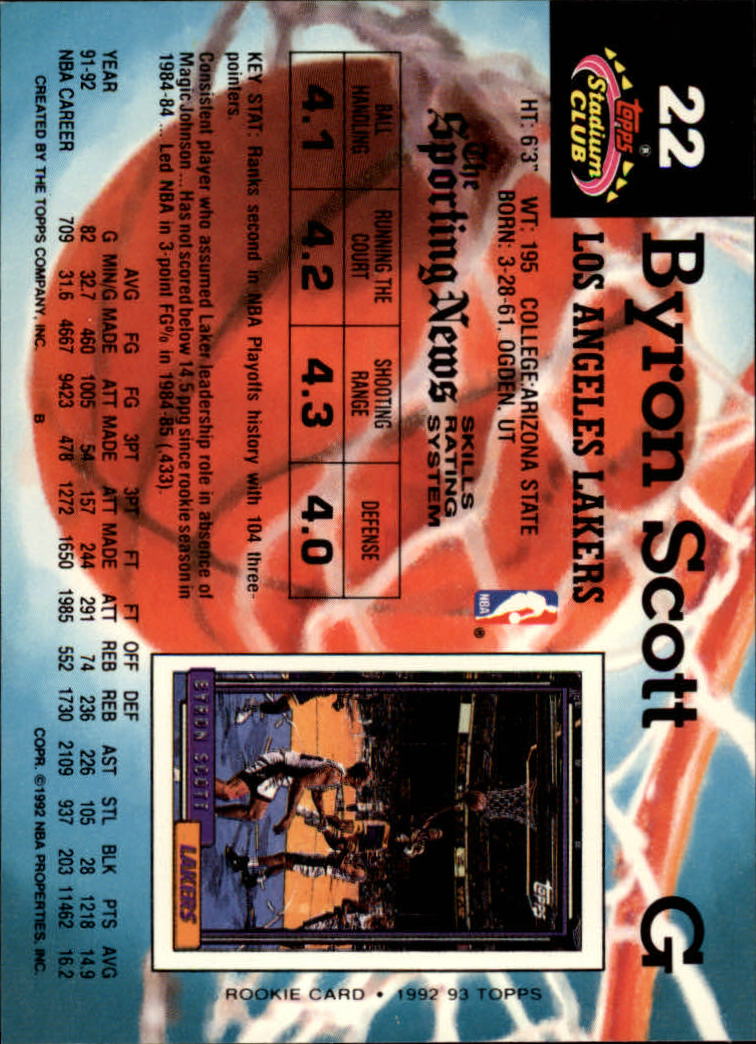 1992-93 Stadium Club #22 Byron Scott back image