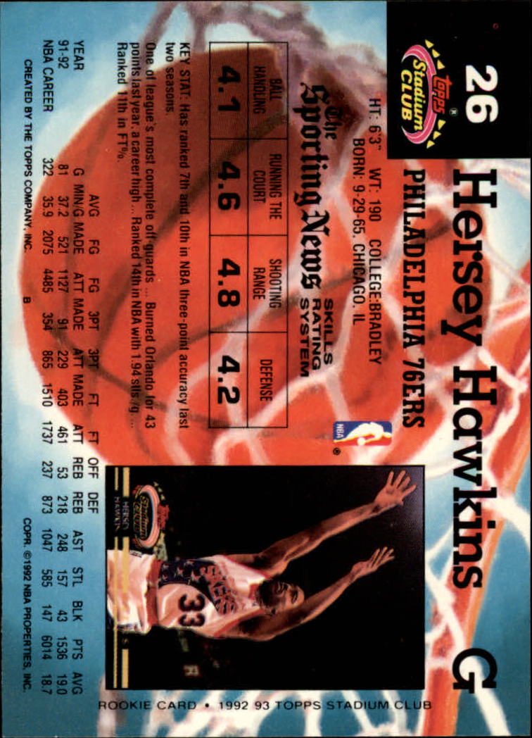 1992-93 Stadium Club #26 Hersey Hawkins back image