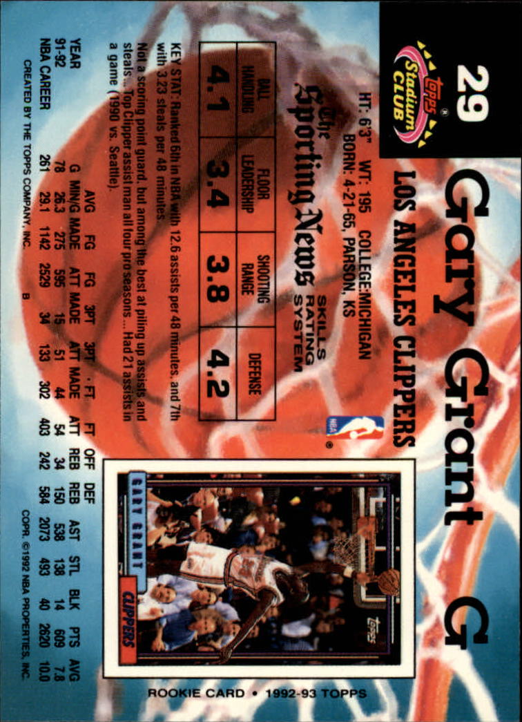 1992-93 Stadium Club #29 Gary Grant back image