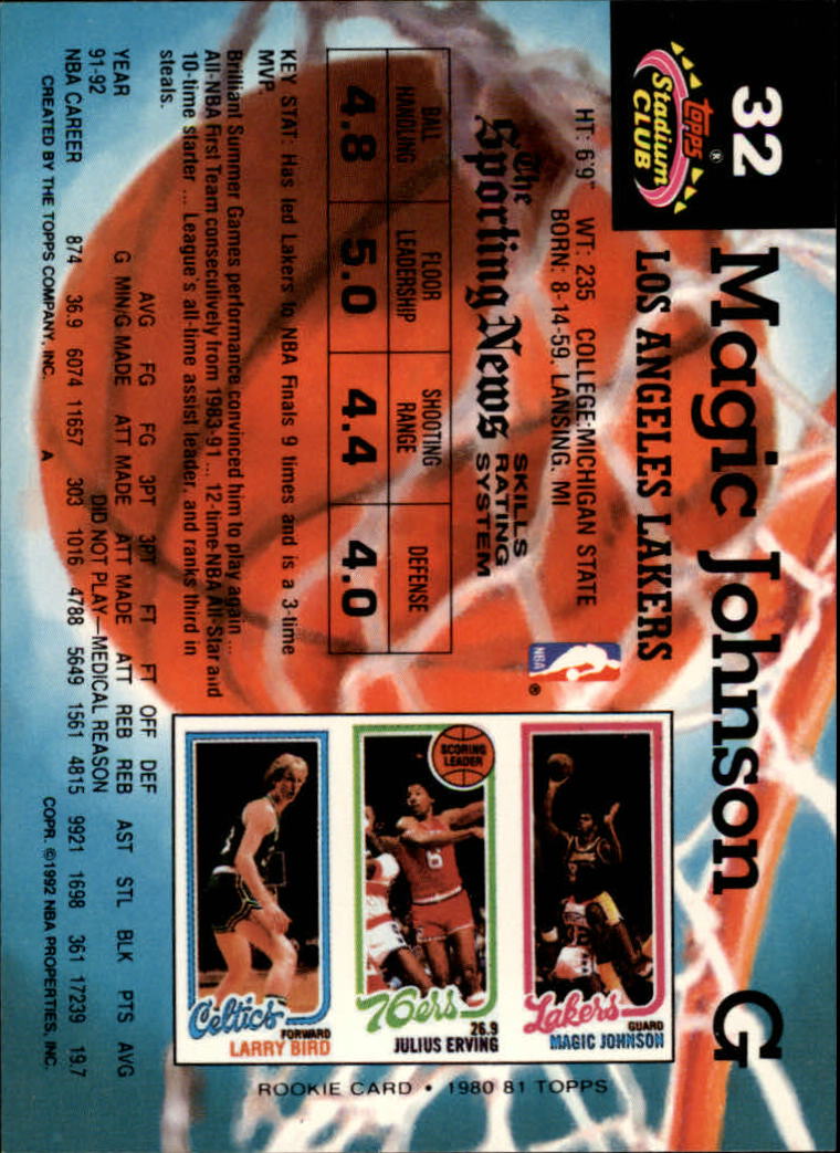1992-93 Stadium Club #32 Magic Johnson back image