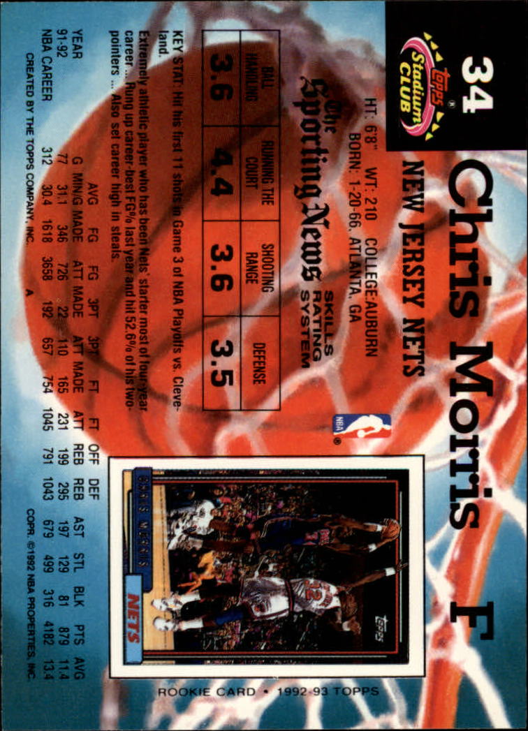 1992-93 Stadium Club #34 Chris Morris back image